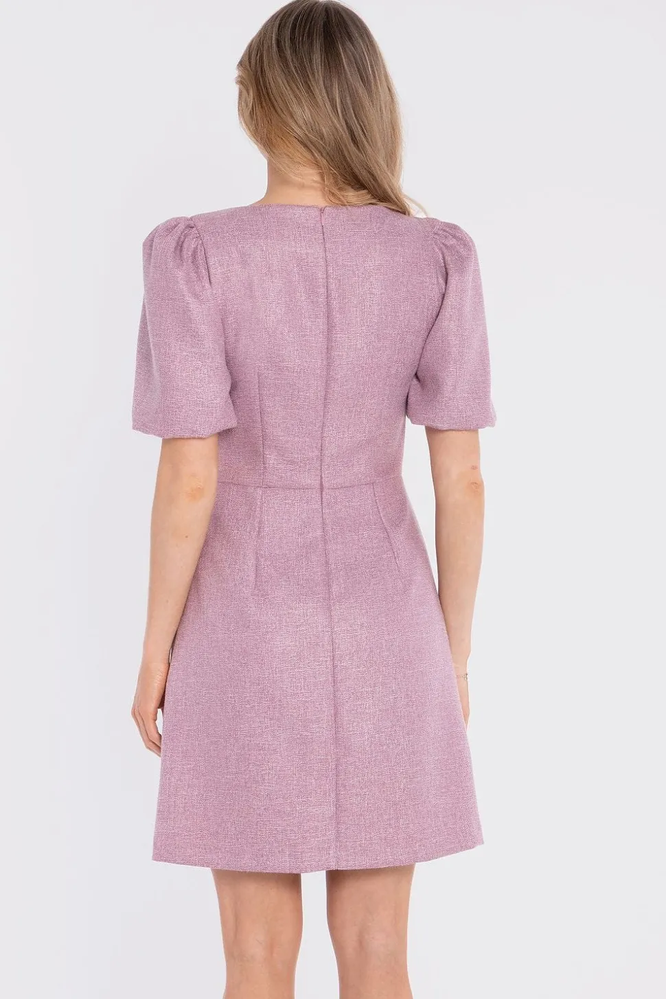 Robe habillée rose courte manches bouffantes