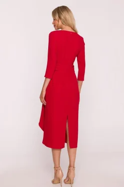 Robe habillée rouge chic à manches 3/4