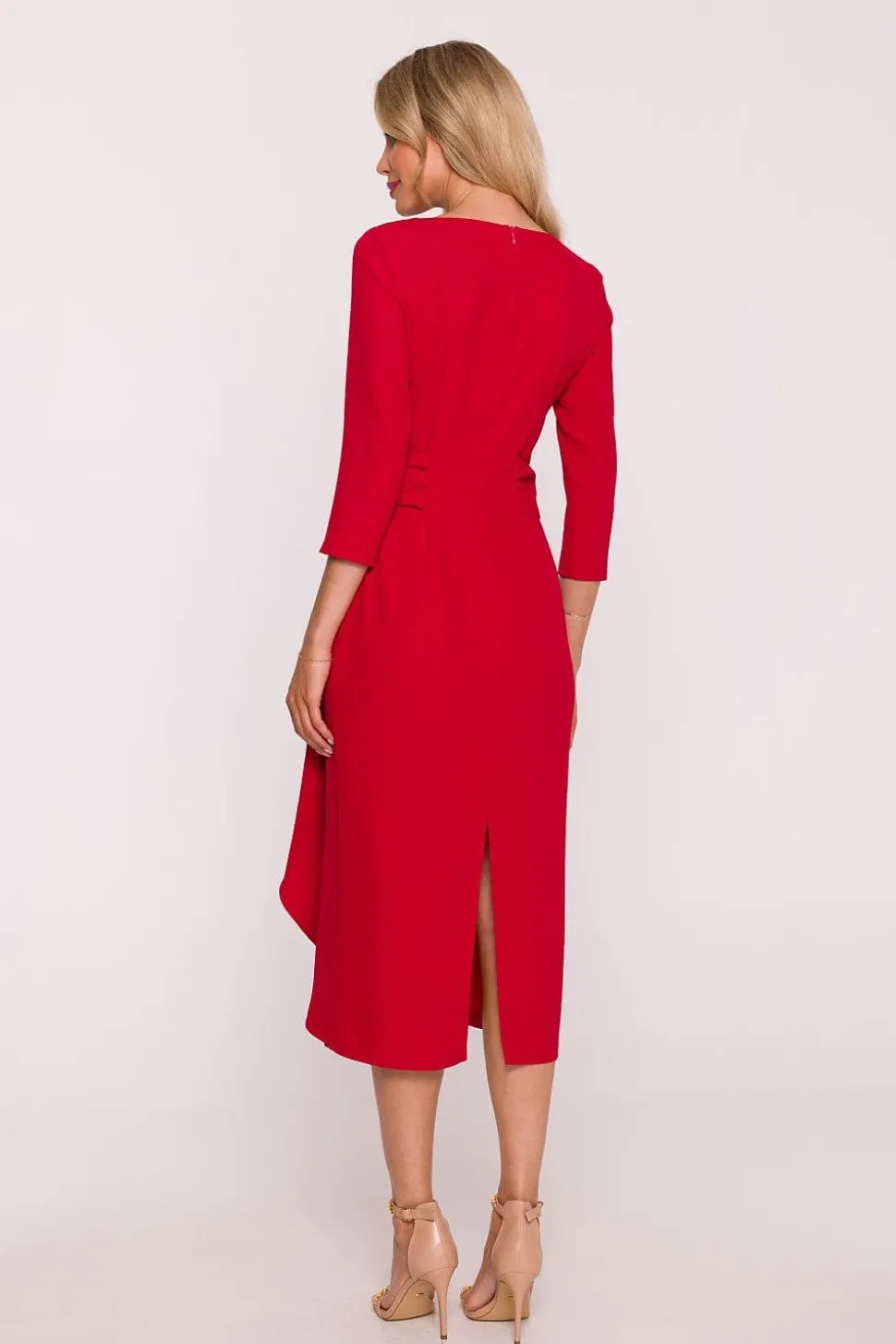 Robe habillée rouge chic à manches 3/4