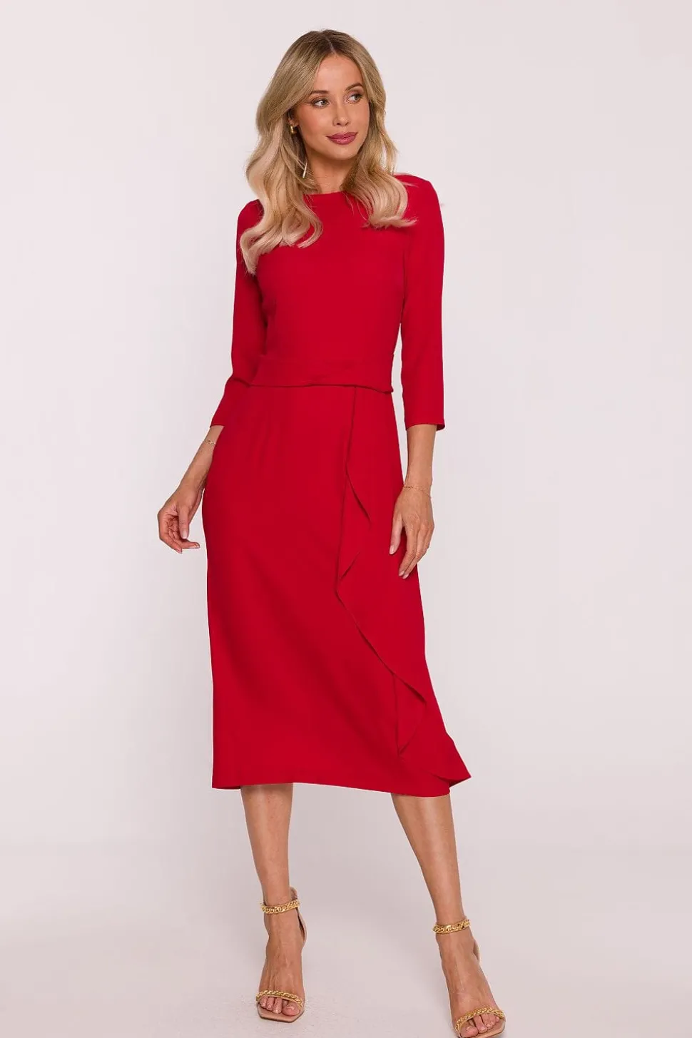Robe habillée rouge chic à manches 3/4