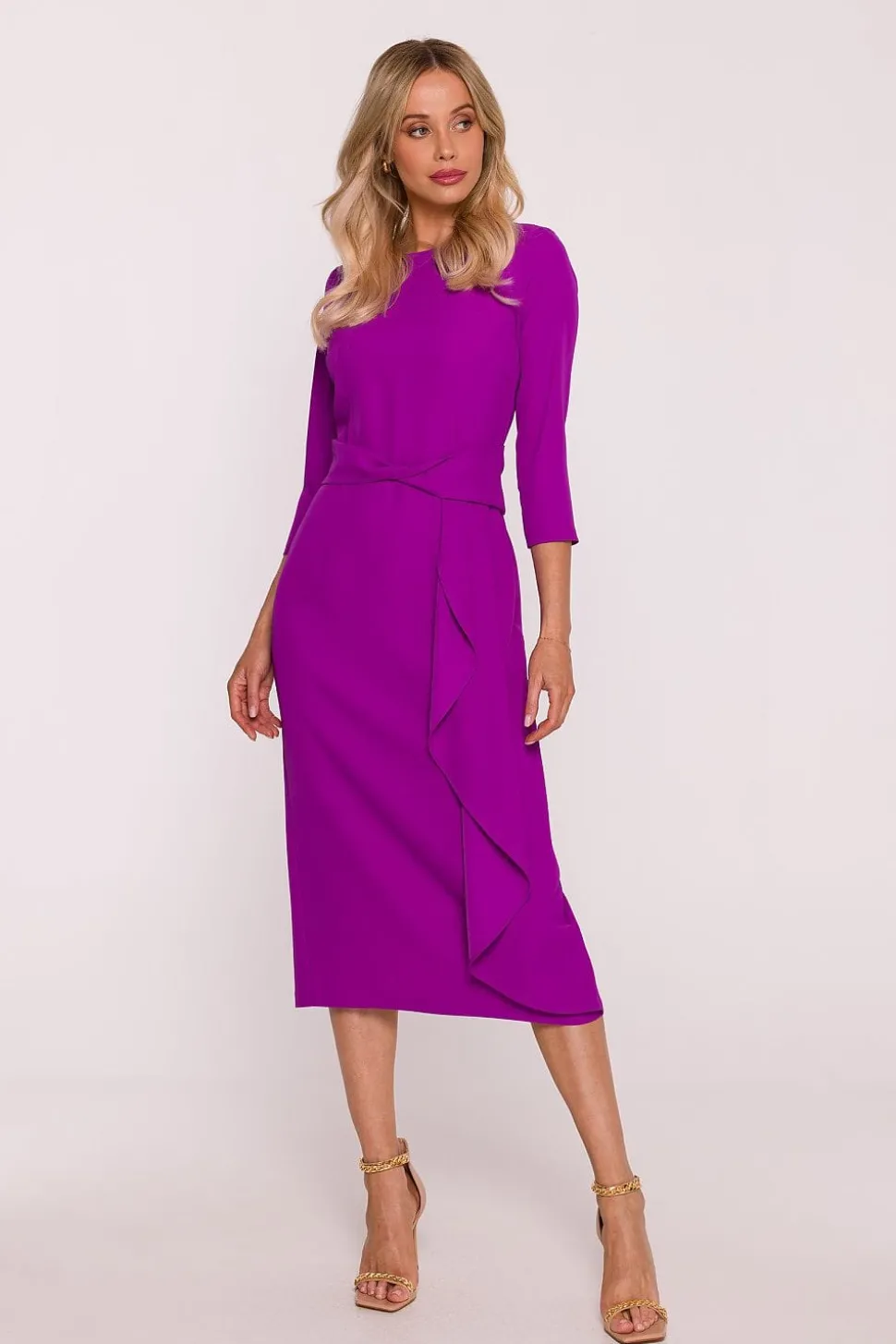 Robe habillée violette midi chic à manches 3/4