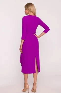 Robe habillée violette midi chic à manches 3/4