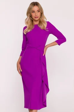 Robe habillée violette midi chic à manches 3/4