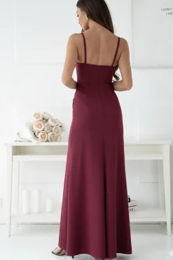 Robe invitée au mariage longue fendue bordeaux