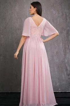 Robe invitée au mariage rose longue fendue