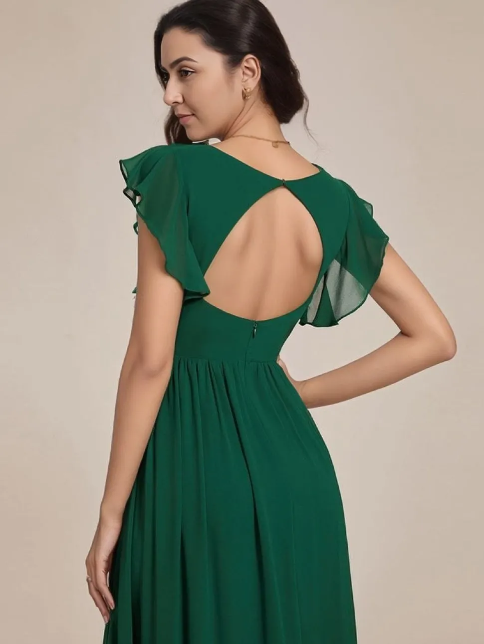 Robe invitée au mariage verte longue fluide