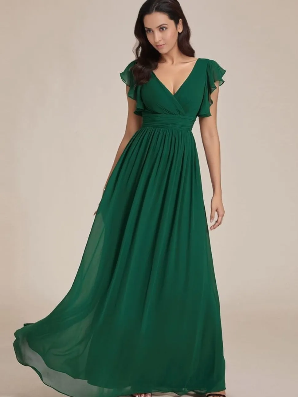 Robe invitée au mariage verte longue fluide