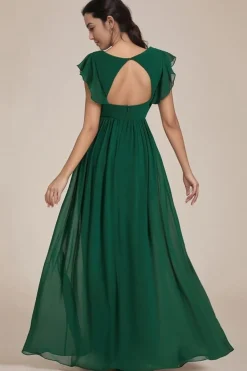 Robe invitée au mariage verte longue fluide