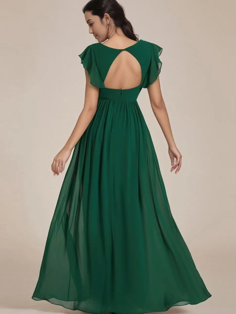 Robe invitée au mariage verte longue fluide