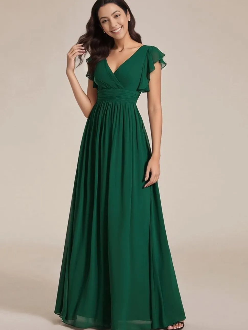 Robe invitée au mariage verte longue fluide