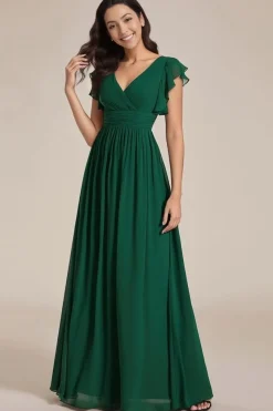 Robe invitée au mariage verte longue fluide