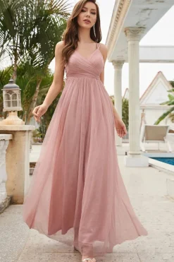 Robe invitée de mariage dos nu rose poudré
