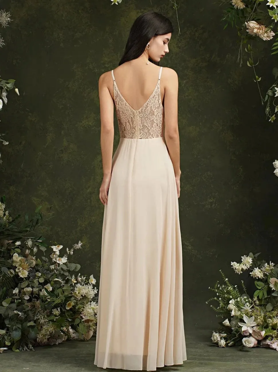 Robe invitée de mariage longue évasée à bretelles
