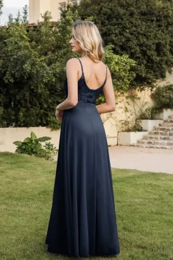Robe invitée de mariage longue évasée à bretelles