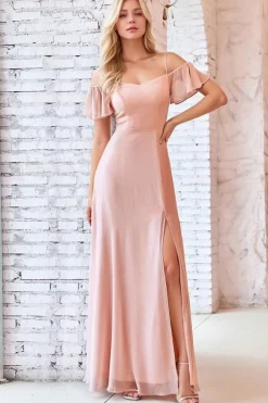 Robe invitée de mariage longue rose poudré