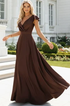Robe invitée de mariage marron longue satinée