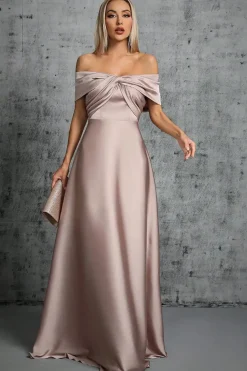 Robe invitée de mariage taupe avec épaules dénudées