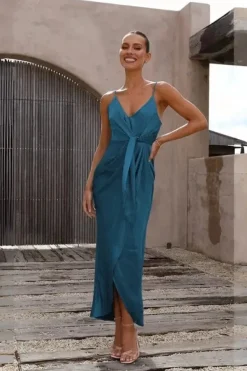 Robe invitée mariage chic bleu canard
