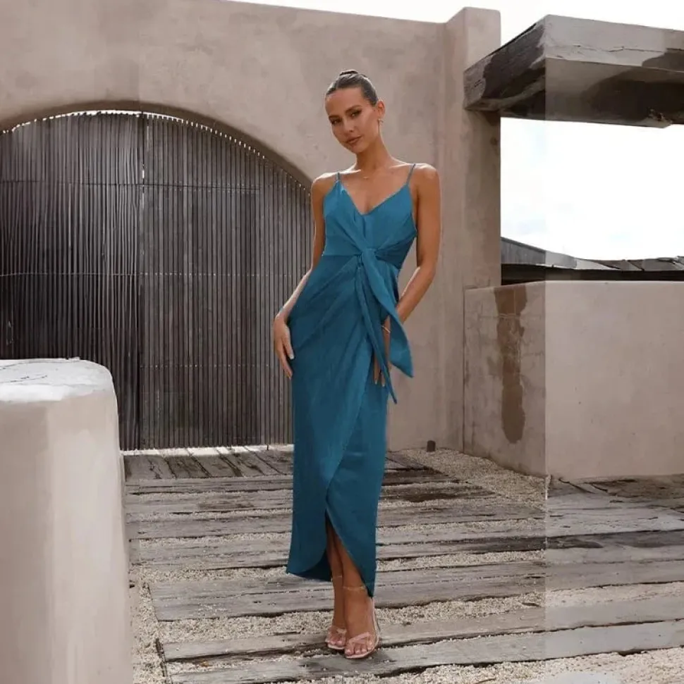 Robe invitée mariage chic bleu canard