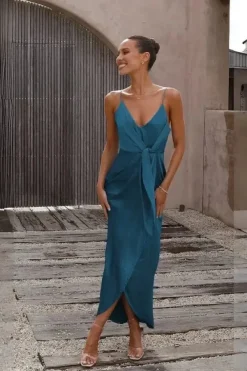 Robe invitée mariage chic bleu canard