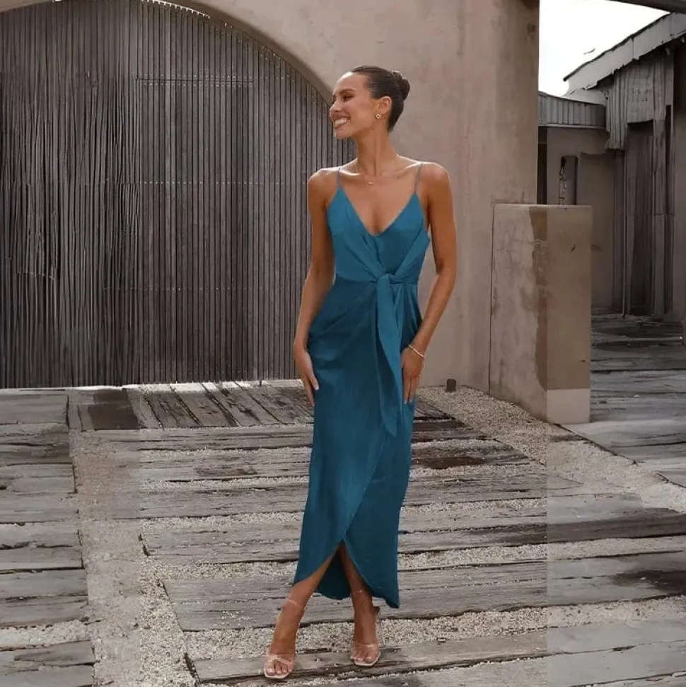 Robe invitée mariage chic bleu canard