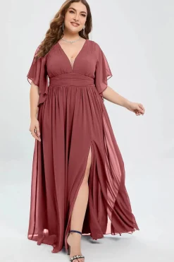 Robe invitée mariage grande taille mauve rosé