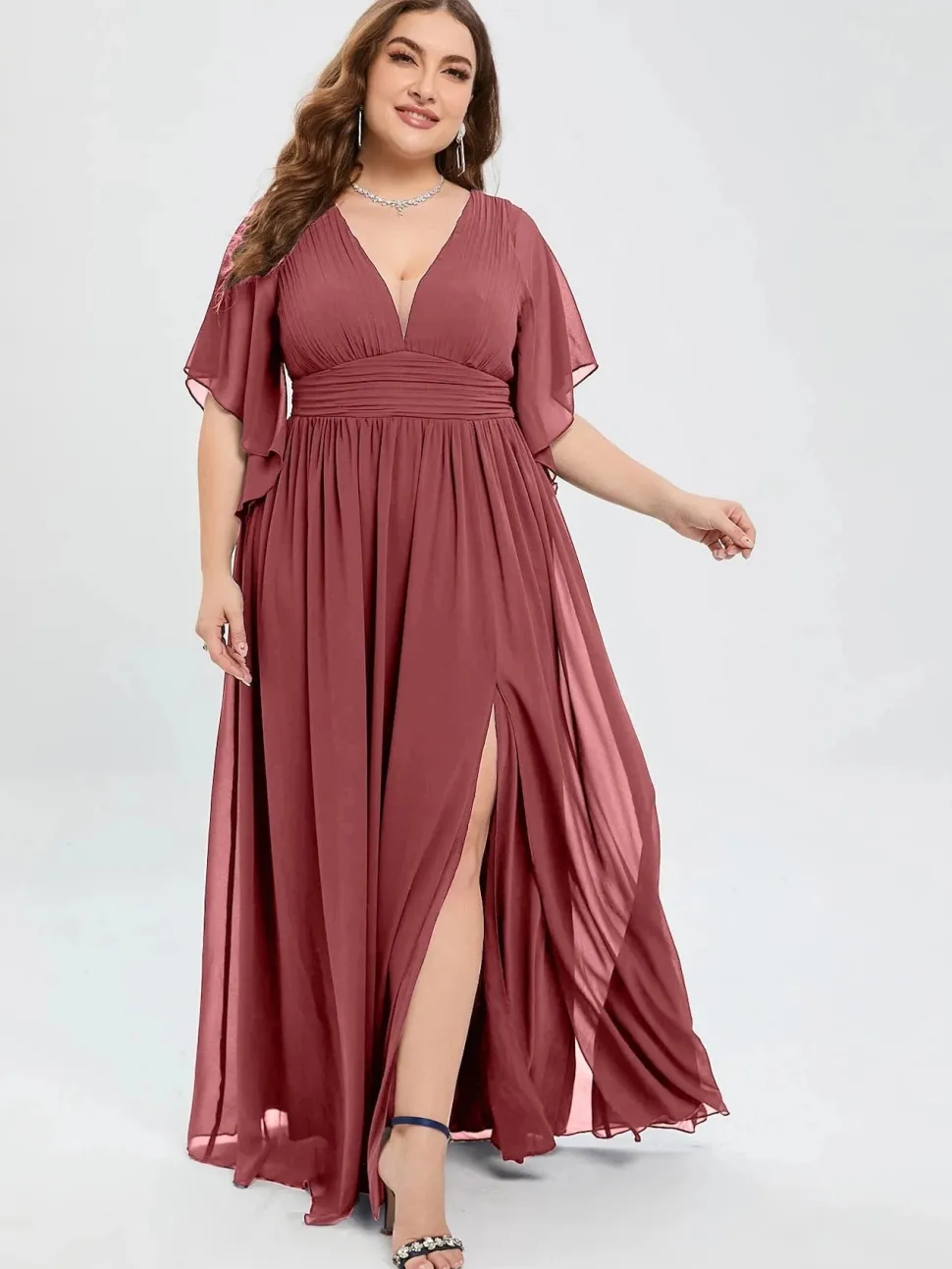 Robe invitée mariage grande taille mauve rosé