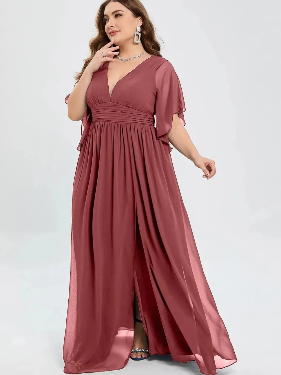 Robe invitée mariage grande taille mauve rosé