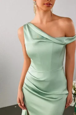 Robe invitée mariage vert sauge longue