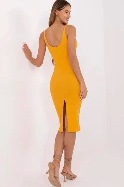 Robe jaune moulante midi sans manches été