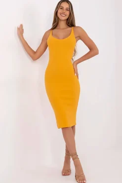 Robe jaune moulante midi sans manches été