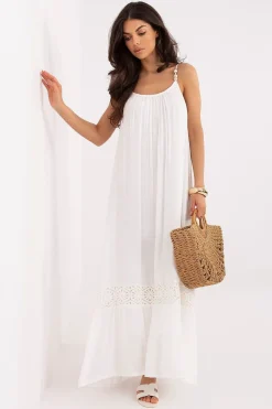 Robe longue blanche bohème en gaze de coton