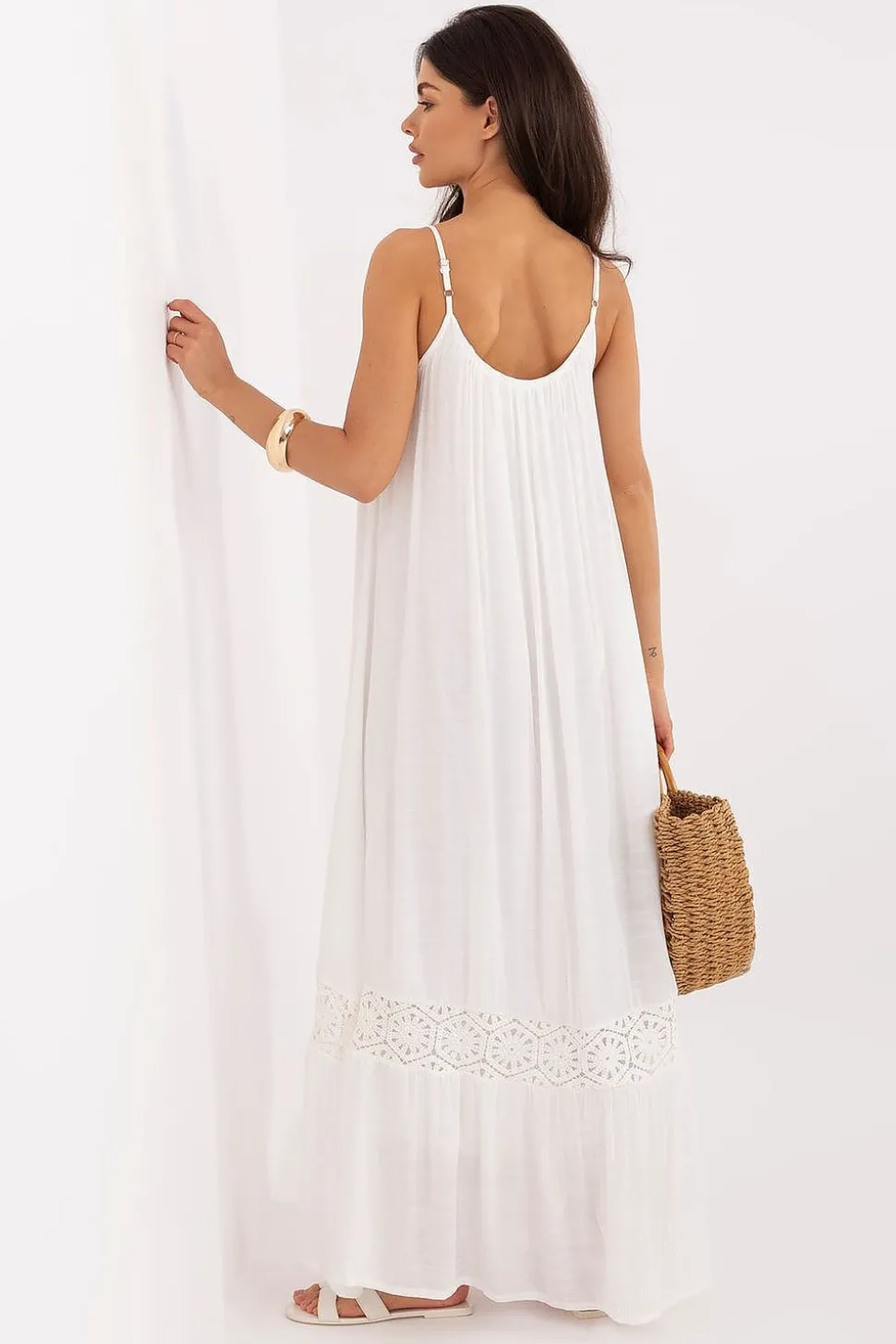 Robe longue blanche bohème en gaze de coton