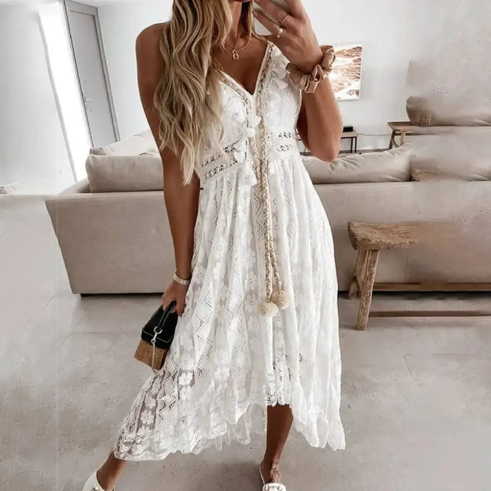 Robe longue bohème en dentelle