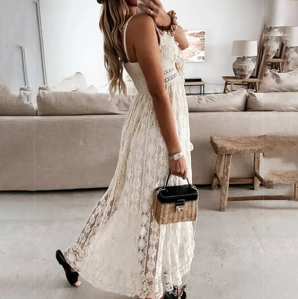 Robe longue bohème en dentelle