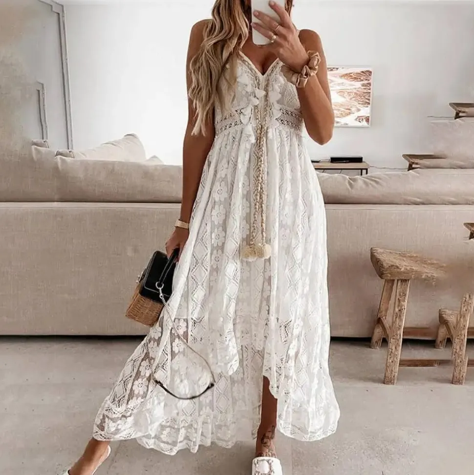 Robe longue bohème en dentelle