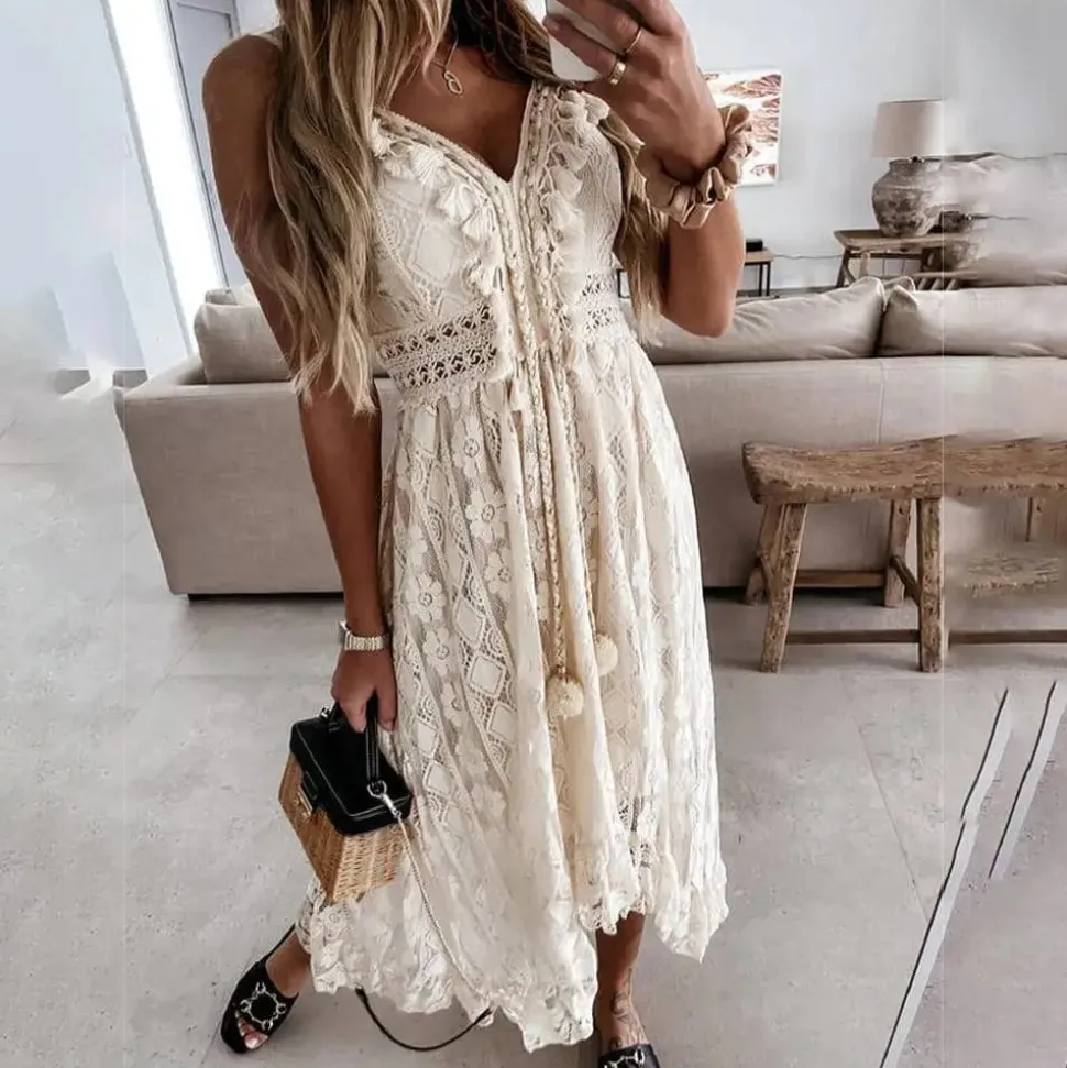 Robe longue bohème en dentelle