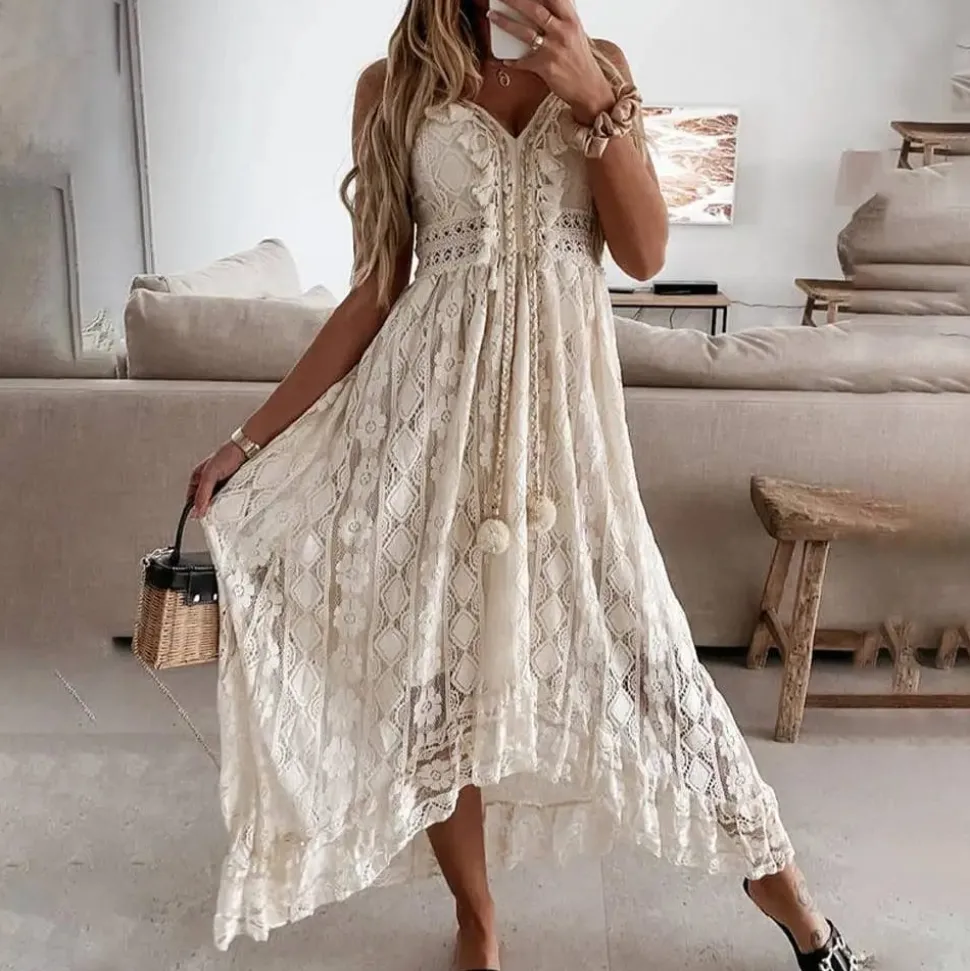 Robe longue bohème en dentelle