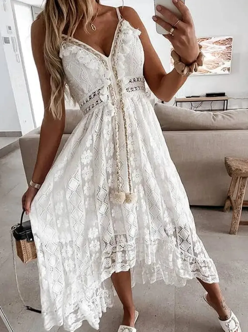 Robe longue bohème en dentelle