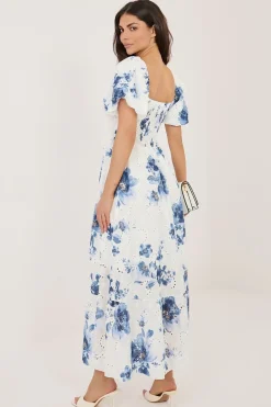 Robe longue bohème fleurie manches courtes
