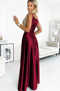 Robe longue bordeaux chic à bretelles