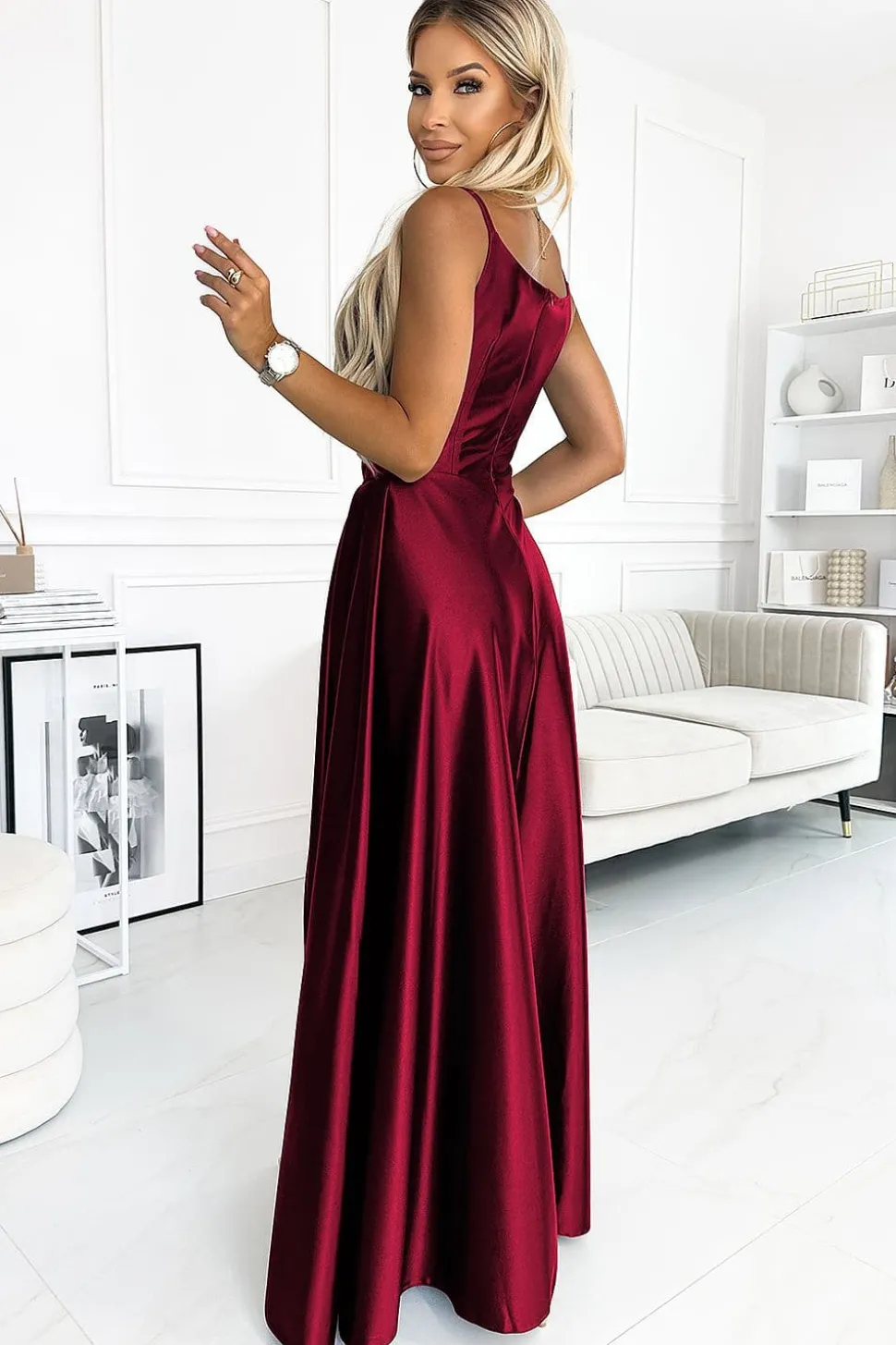 Robe longue bordeaux chic à bretelles