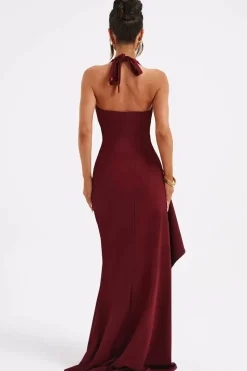 Robe longue bordeaux fendue