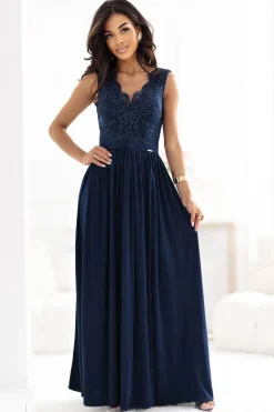 Robe longue de soirée bleue chic sans manches
