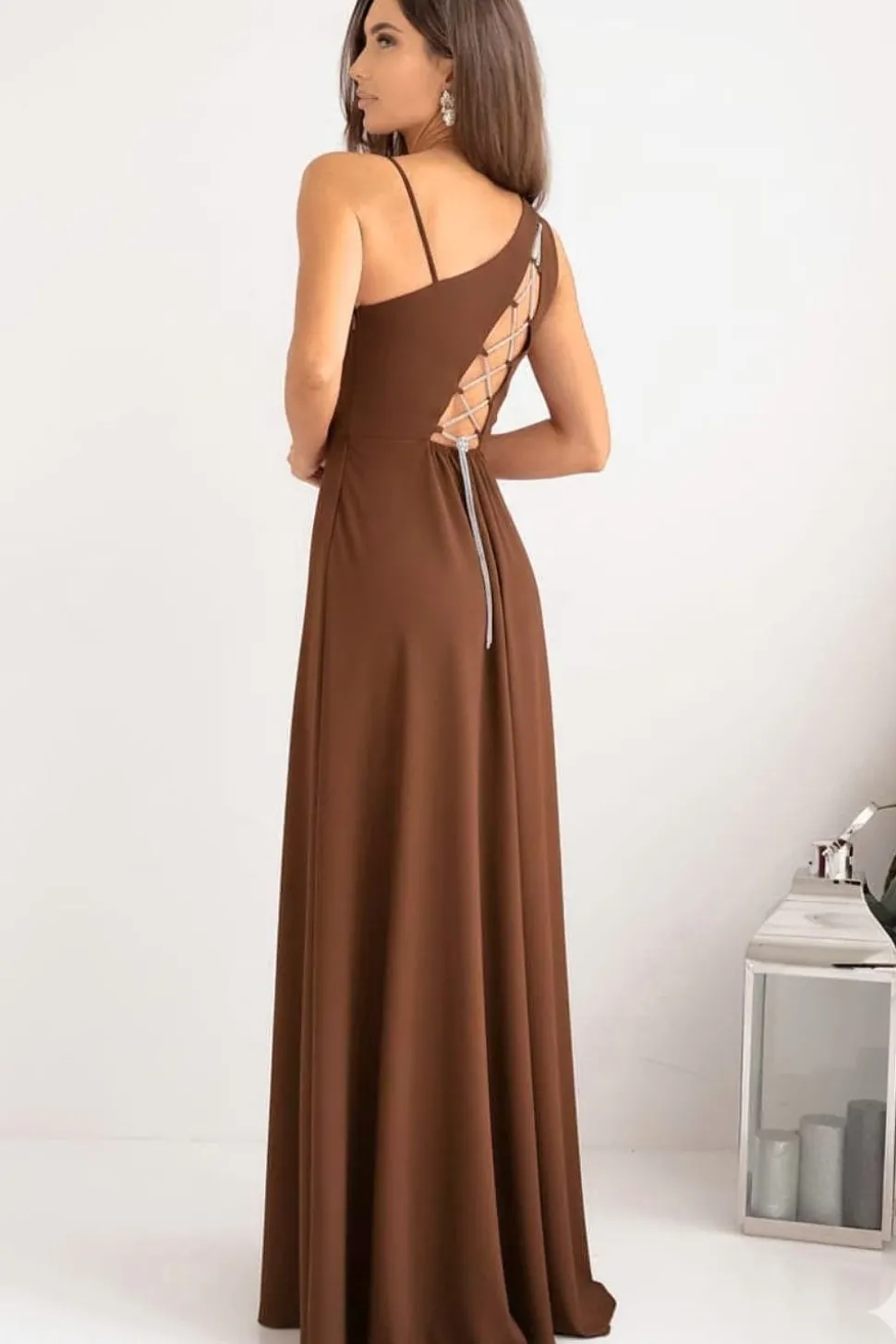 Robe longue fendue marron chocolat