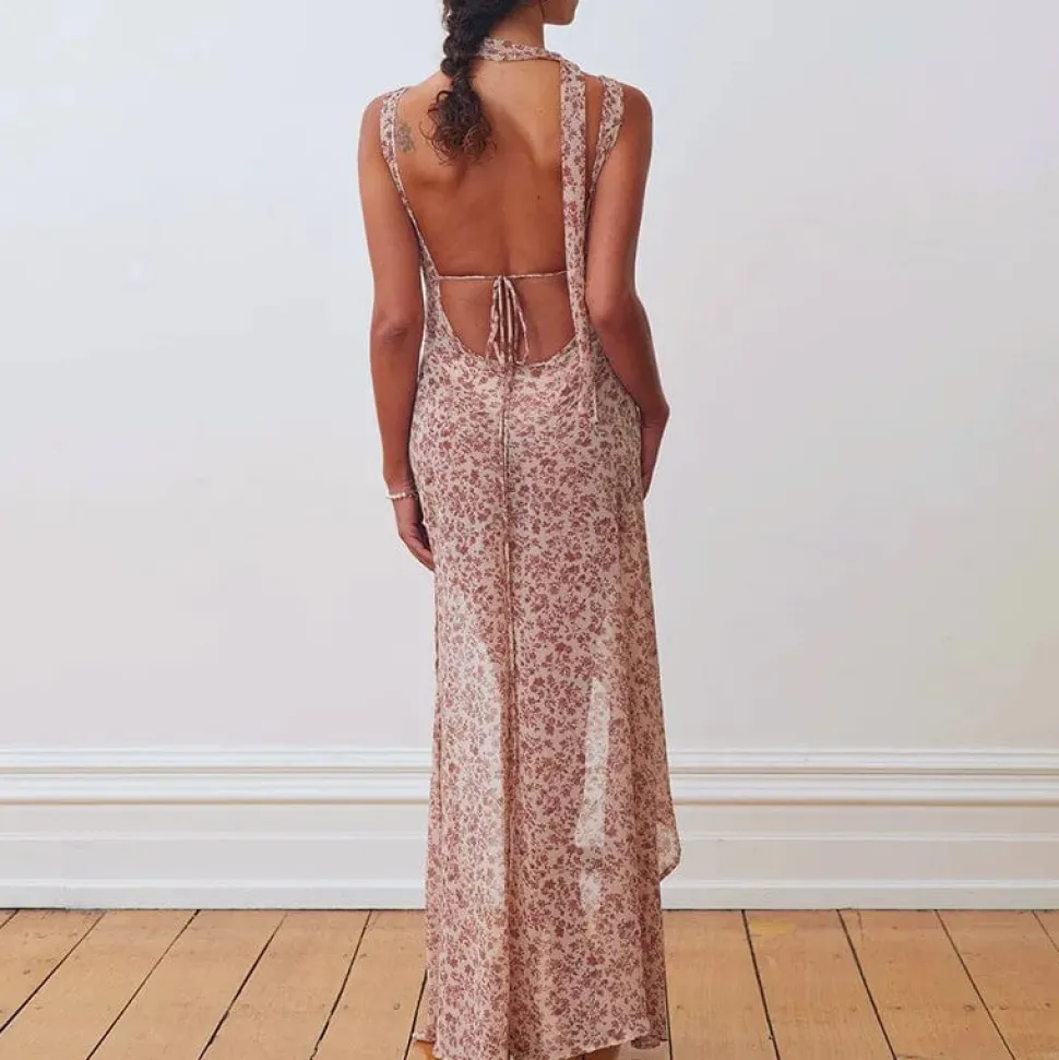 Robe longue fleurie dos nu