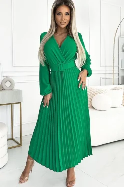 Robe longue plissée fluide manches longues