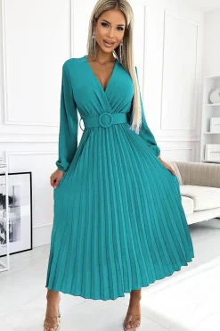 Robe longue plissée fluide manches longues