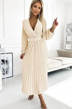 Robe longue plissée fluide manches longues