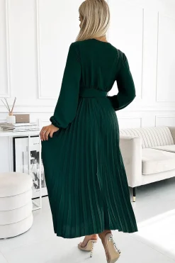 Robe longue plissée fluide manches longues
